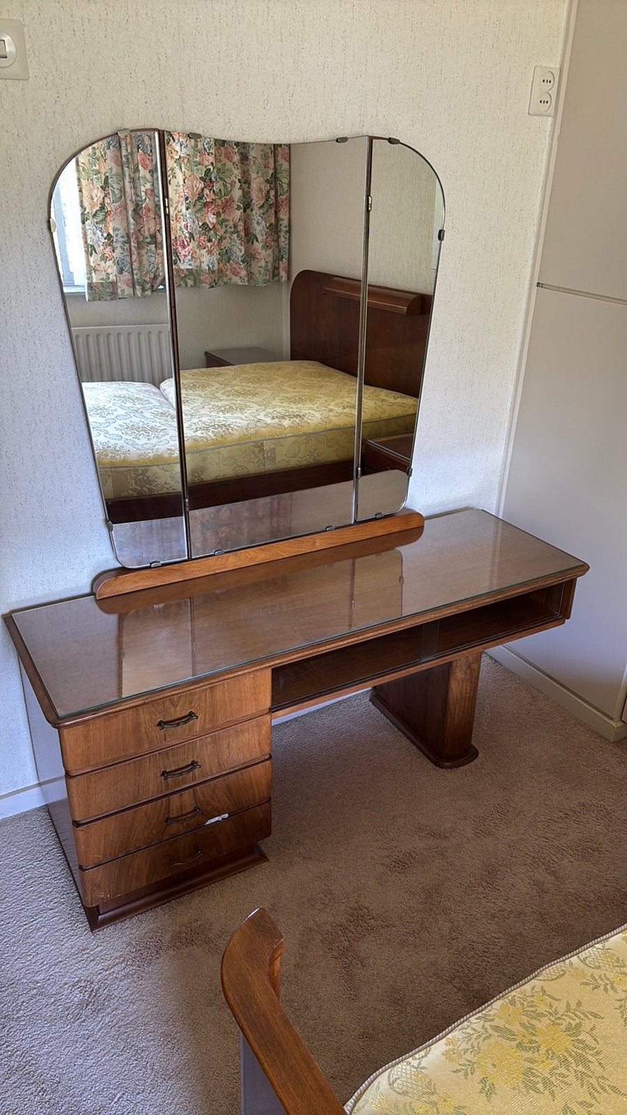 Vintage Art Deco Kaptafel met Drieluik Spiegel (Jaren 30/40), Huis en Inrichting, Tafels | Kaptafels, Ophalen, Zo goed als nieuw