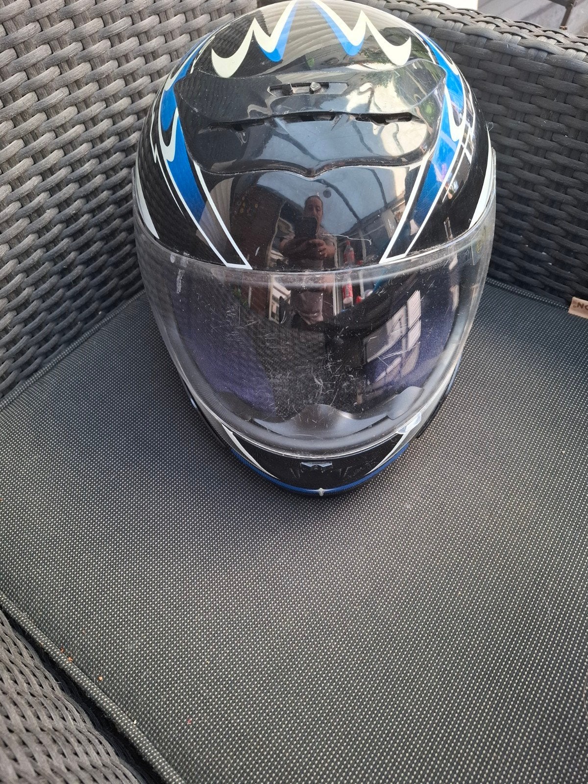 Scooter/brommer helm - Zwart met blauwe accenten, Ophalen, Gebruikt, Large, Onbekend
