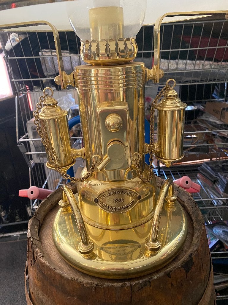 scheepslamp  s.s kansas city1889, Met schakelaar, Overige typen, Goud, Ophalen of Verzenden