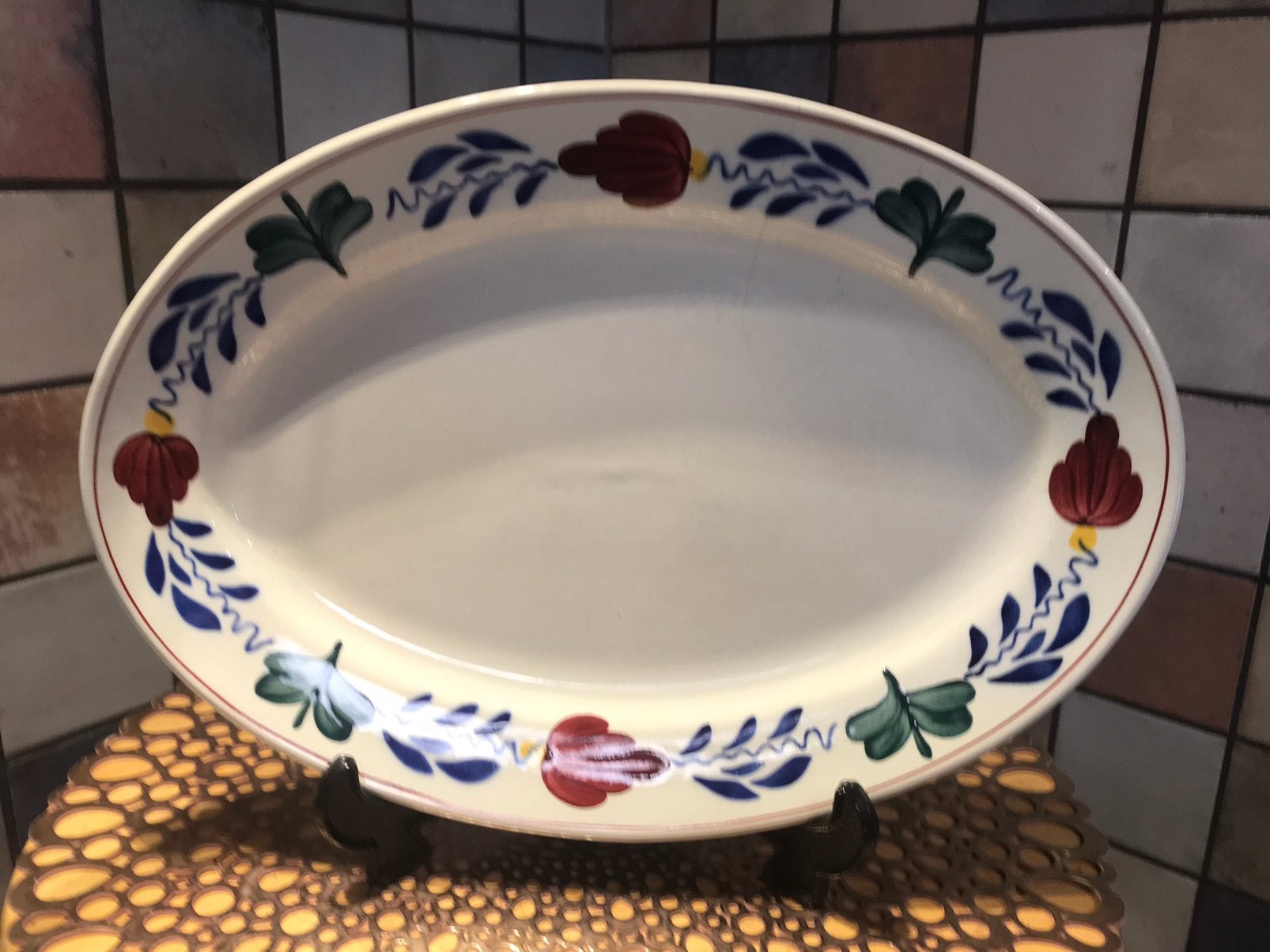Boerenbont serveerschaal,hand painted,lang 34.5 cm,br.24 cm, Ophalen of Verzenden