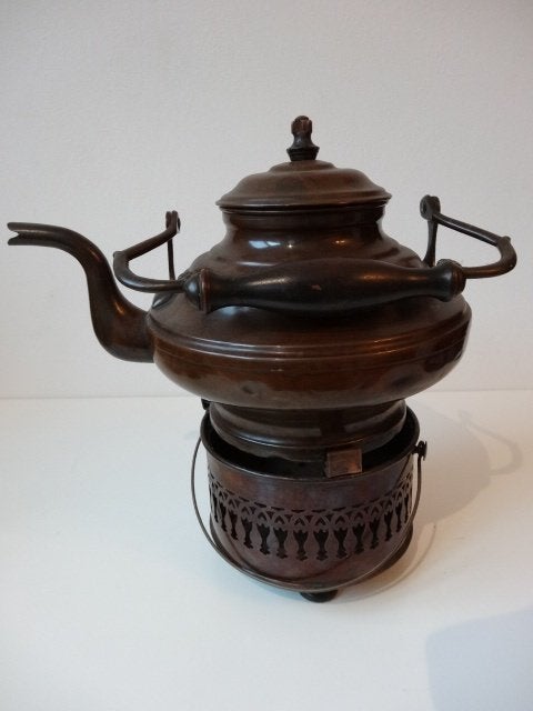 Antieke appelketel met onderstel, roodkoper met patina, Antiek en Kunst, Antiek | Koper en Brons, Ophalen of Verzenden, Koper