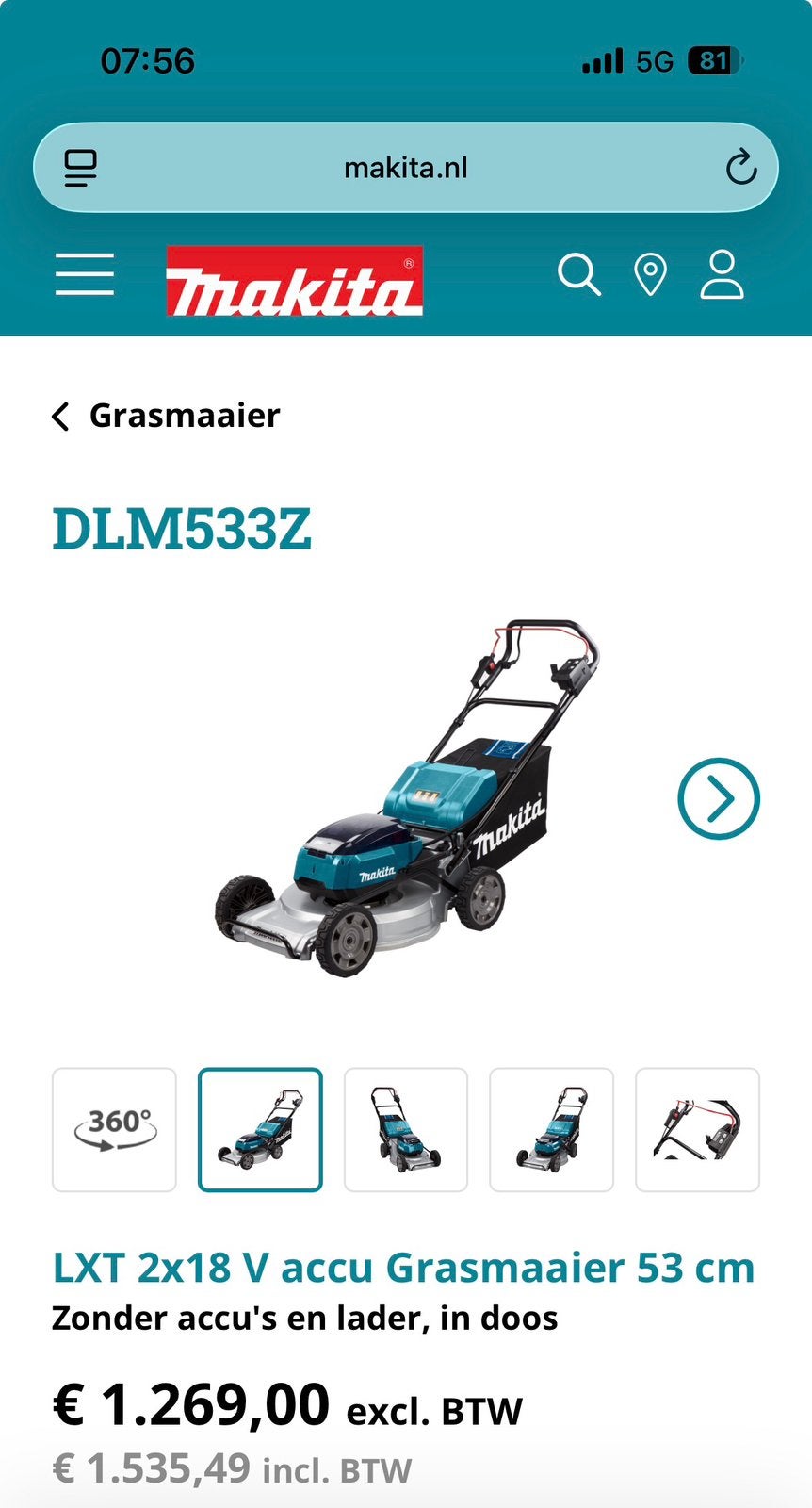 Makita DLM 533 accu maaier, Ophalen of Verzenden, Zo goed als nieuw
