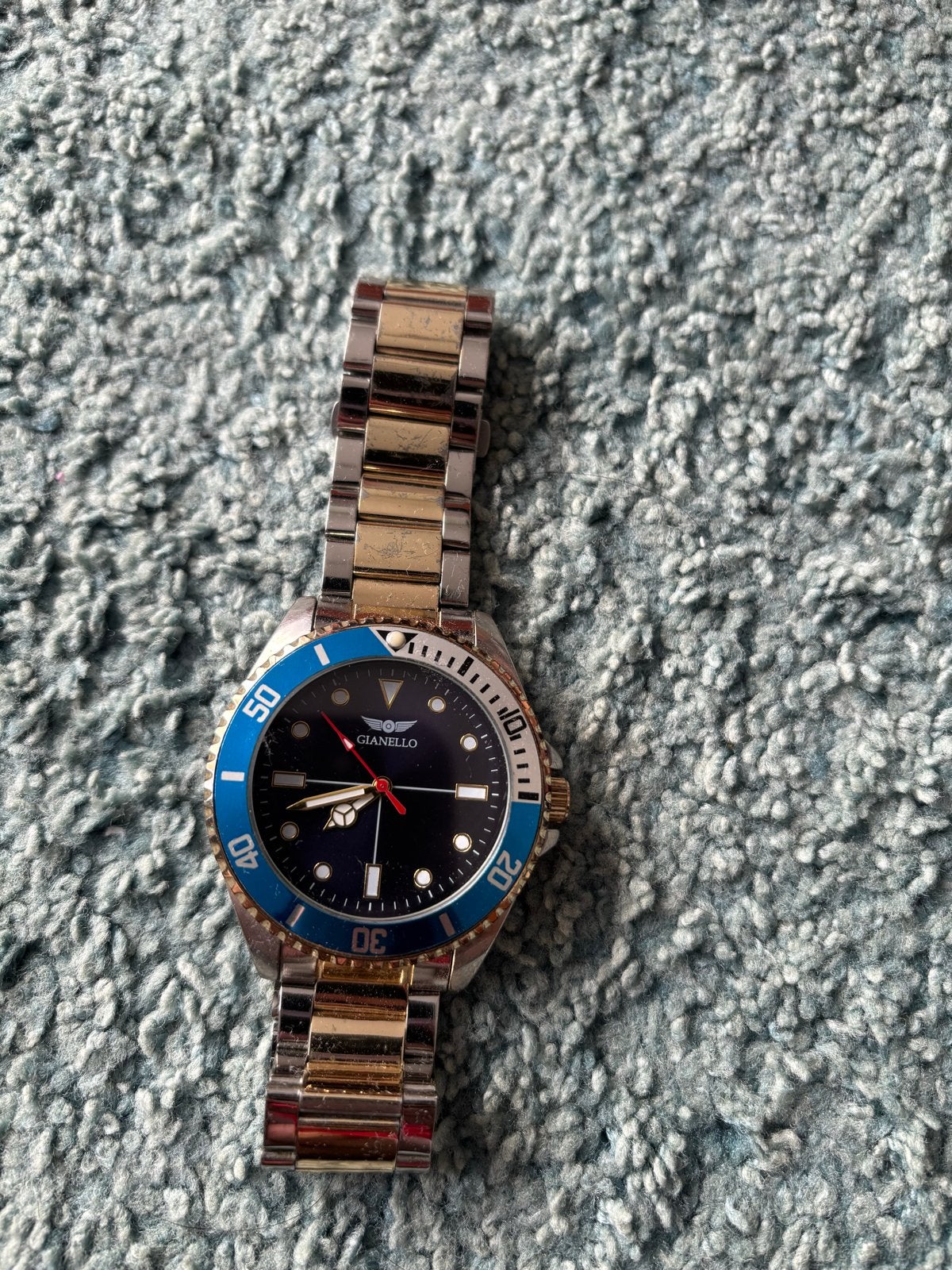 Herenhorloge - Tweekleurig met Blauwe Bezel, Overige merken, Gebruikt, Staal, Polshorloge