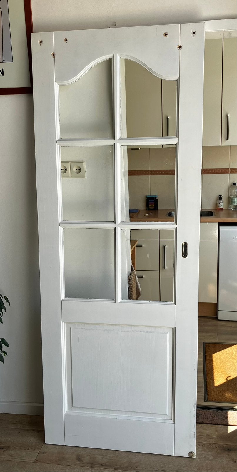 Houten Binnendeur met glas. 78 x 201 cm, Ophalen, Gebruikt, Minder dan 80 cm, Binnendeur