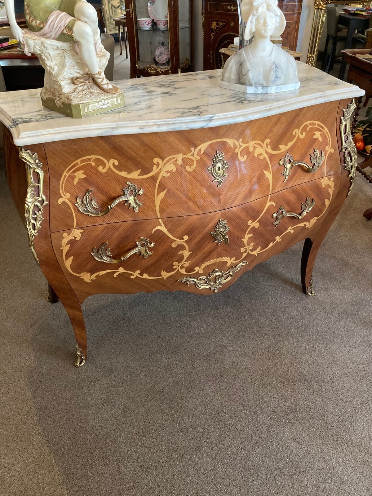 Antieke franse marqueterie gebogen commode, Antiek en Kunst, Ophalen