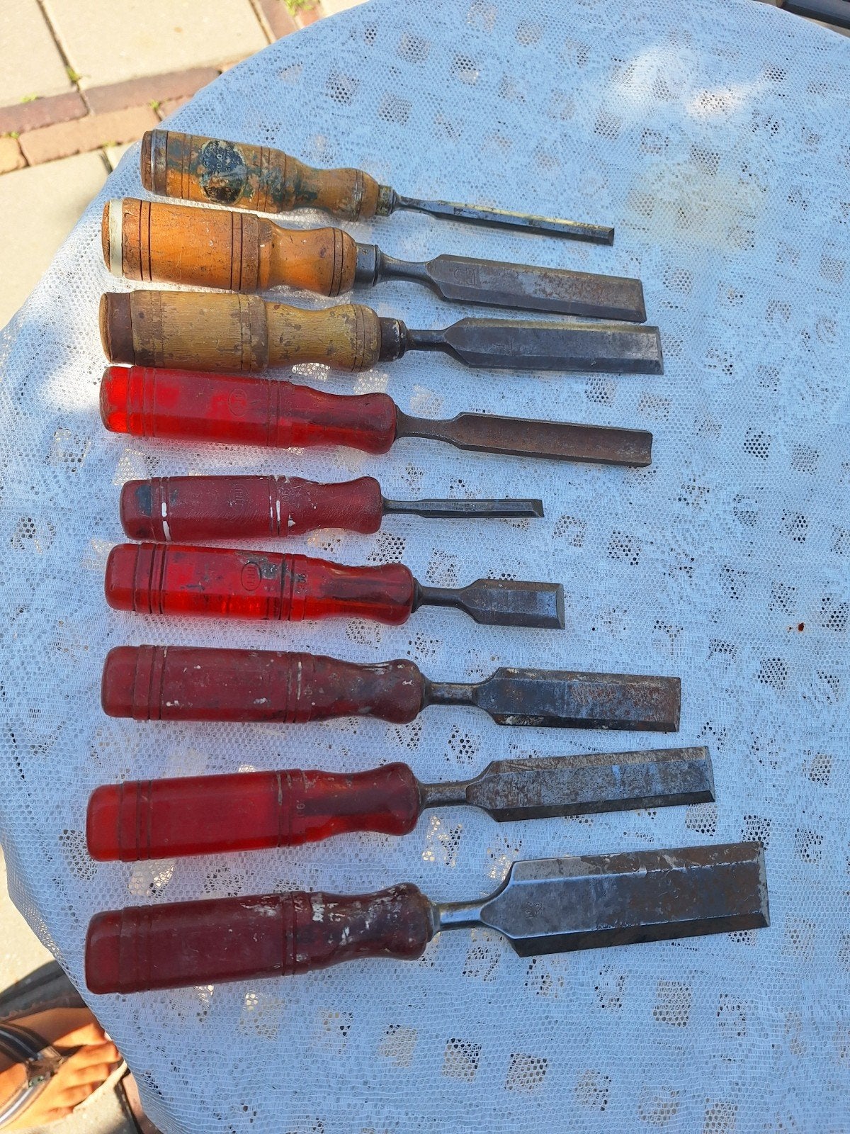 8 Nooitgedagt beitels en 1 guts - Vintage gereedschap set, Ophalen of Verzenden