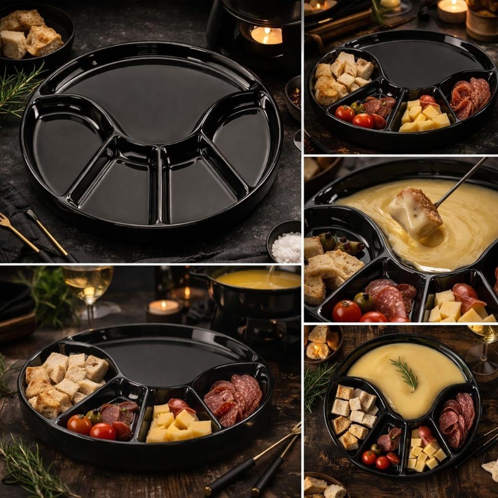 Fonduebord Zwart - Merk: Kela - 5 Vakken – Tapas Bord - 6 st, Nieuw, Ophalen of Verzenden, Bord(en), Overige stijlen