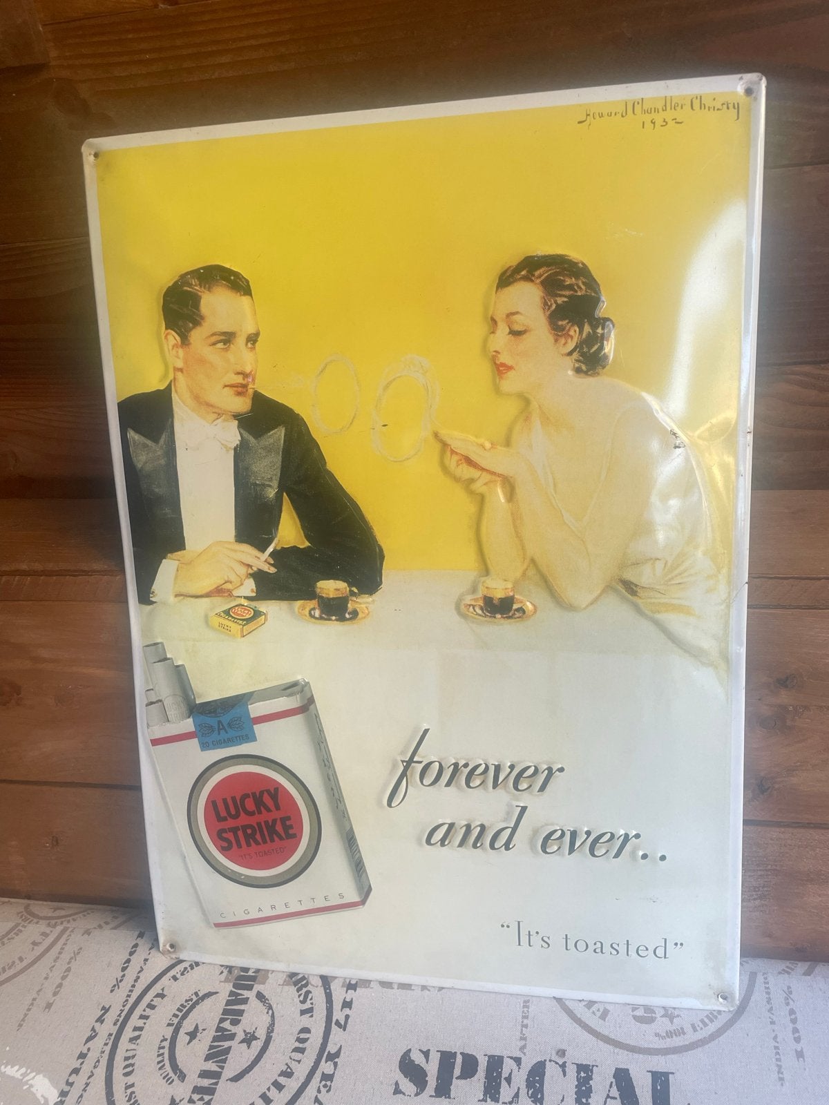 Vintage Lucky Strike Emaille Reclamebord - Jaren '30 stijl, Ophalen of Verzenden