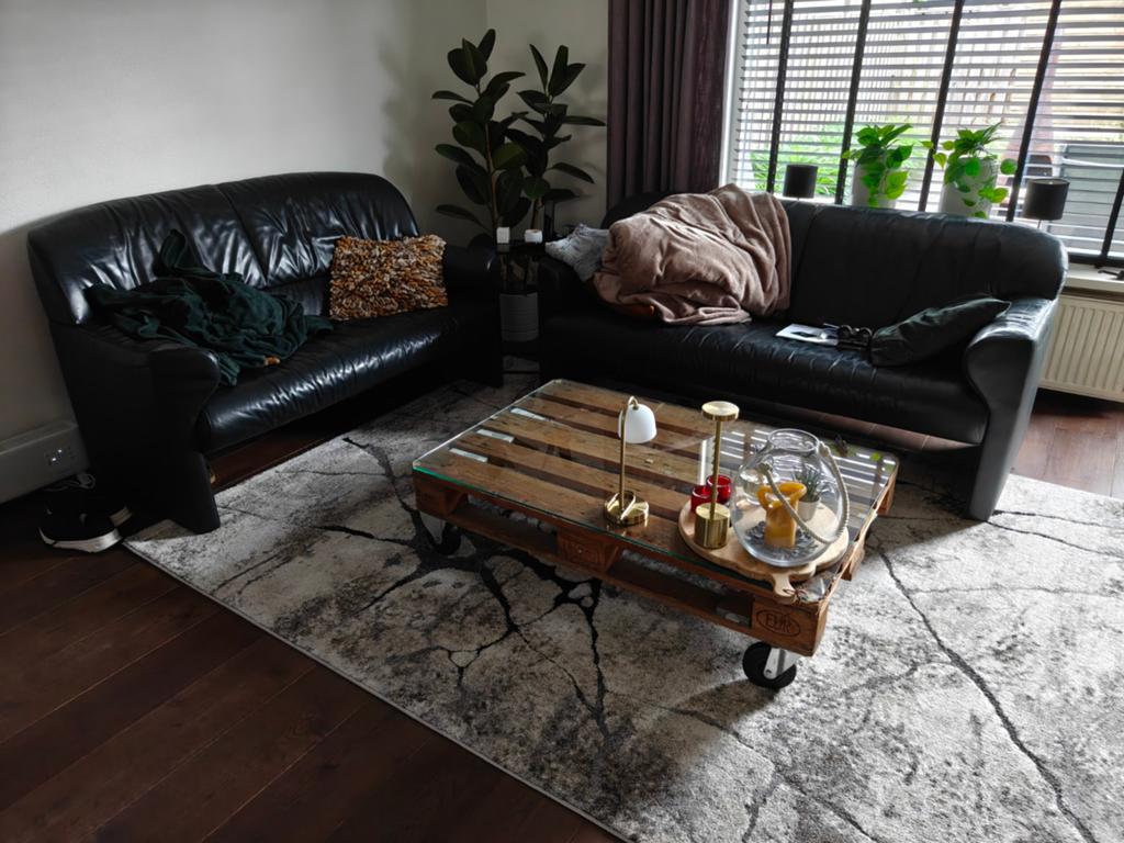 Pallet tafel met glazen blad en zwenkwielen 120x80, 100 tot 150 cm, Minder dan 50 cm, Rechthoekig, 50 tot 100 cm