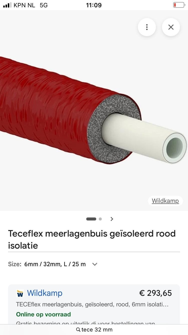 Teceflex meerlagenbuis geïsoleerd rood - ca. 15 meter, Doe-het-zelf en Verbouw, Minder dan 4 cm, Overige materialen, Gebruikt