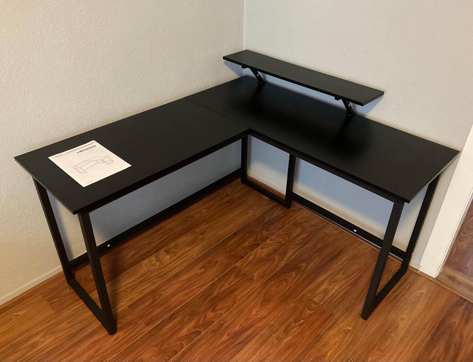 Vasagle Bureau L Vormig Zwart, Ophalen, Zwart, Opzetstuk, Hoekbureau