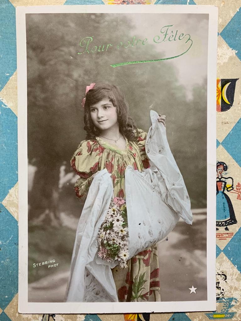 Pour votre Fête - meisje met lang haar (SL), Ophalen of Verzenden, Voor 1920, Gelopen, Kinderen
