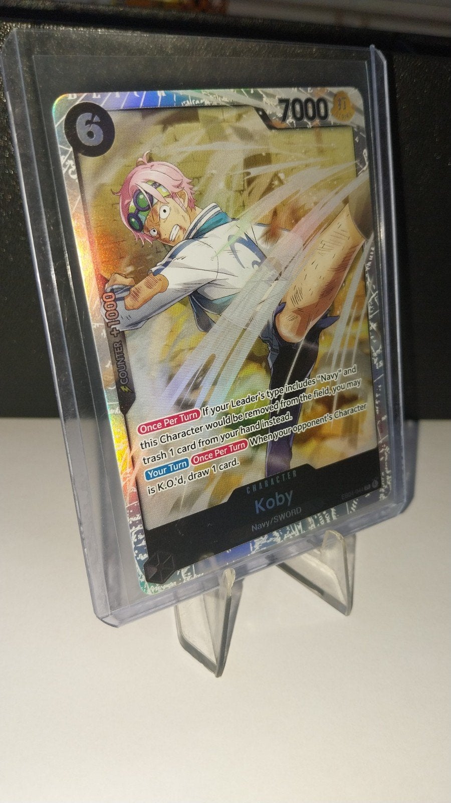 One Piece Card Game Koby (OP01-093) - Navy/Sword, Ophalen of Verzenden, Zo goed als nieuw, Losse kaart, Foil