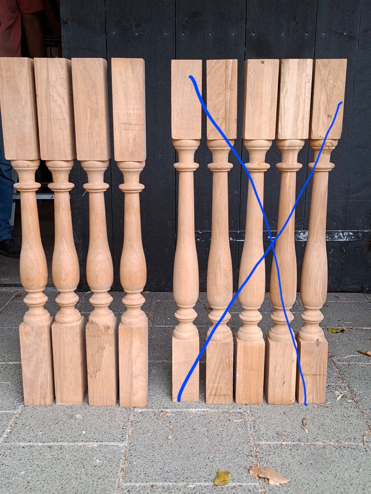Set van 9 gedraaide eikenhouten balusters/spijlen, Ophalen, Eiken, Nieuw, 50 mm of meer