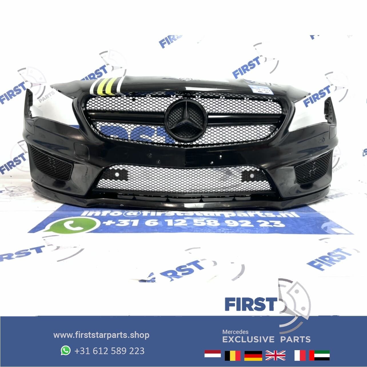 W117 CLA45 45 AMG VOORBUMPER ZWART COMPLEET + AMG GRIL ORIGI, Auto-onderdelen, Gebruikt, -, Voor, Ophalen of Verzenden