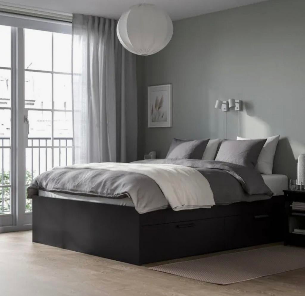Ikea Brimnes bed zwart 180x200 met 2 extra lades (nieuw), Ophalen, Zwart, Tweepersoons, Zo goed als nieuw