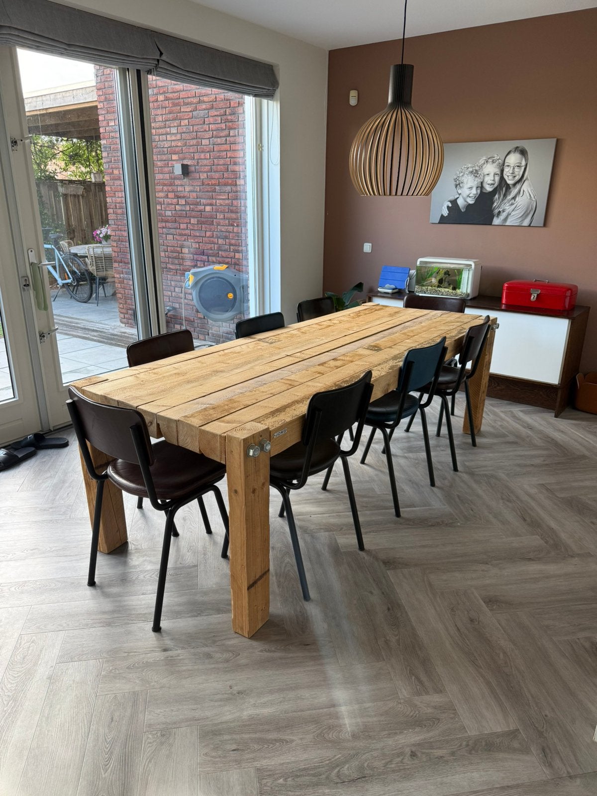 Jorg steigerhouten eettafel, 200 cm of meer, Zo goed als nieuw, Rechthoekig, 50 tot 100 cm