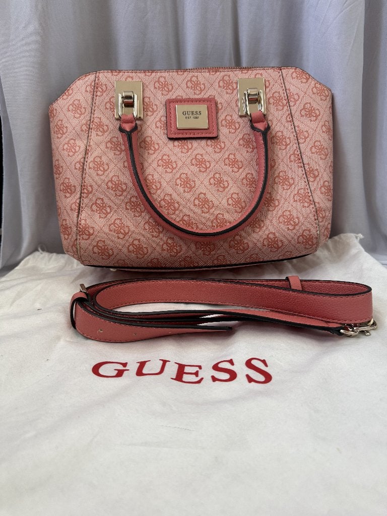 Guess Handtas Roze met Monogram Patroon, Verzenden, Nieuw, Roze, Handtas