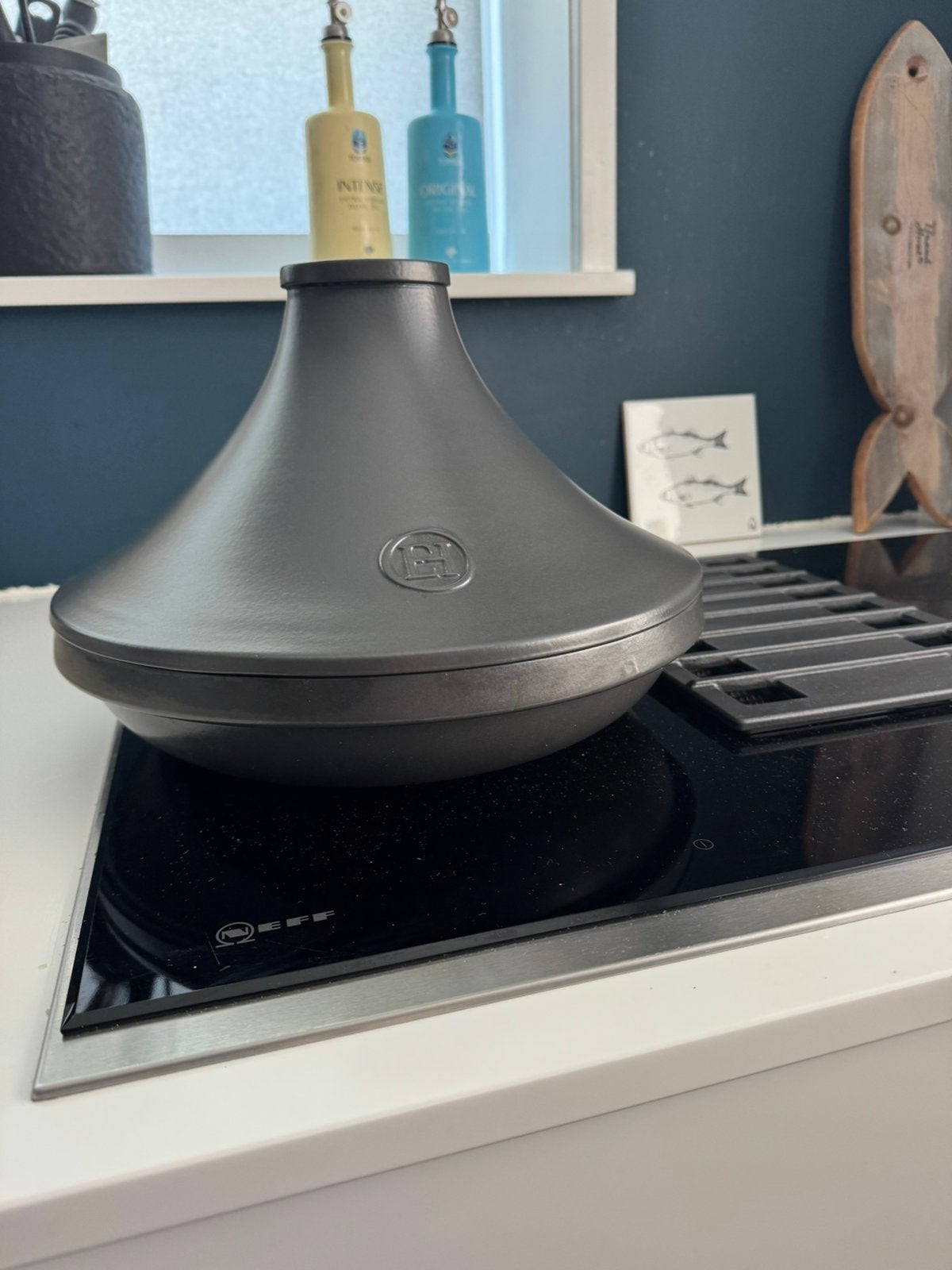 Tajine Emile Henry ook voor inductie., Met deksel, Ophalen of Verzenden, Zo goed als nieuw, Braadpan
