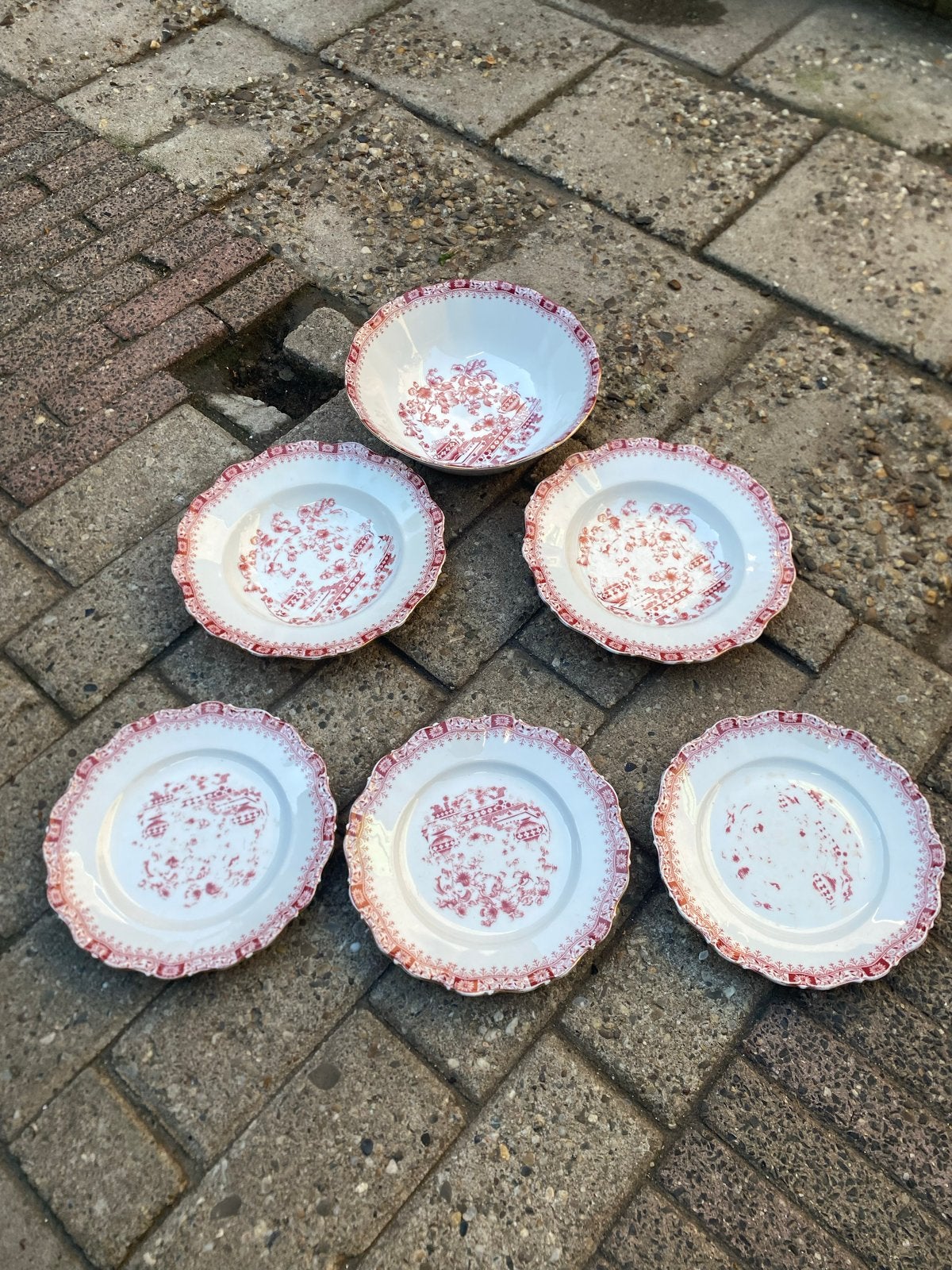 Vintage Schumann Weiden Servies - Rood/Wit Porselein, Antiek en Kunst, Ophalen of Verzenden