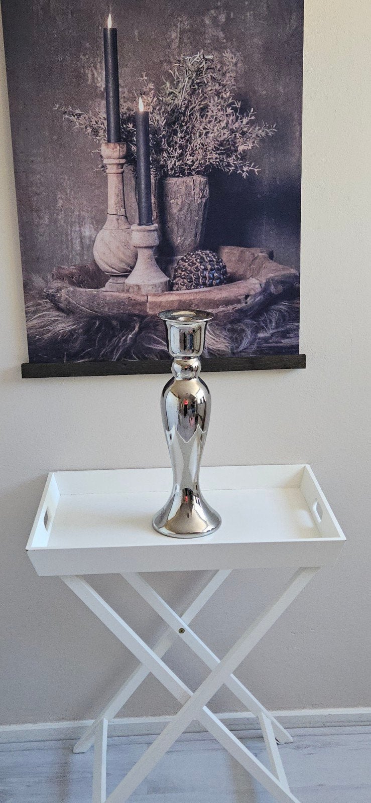 Zilverkleurige Kandelaar - Elegant en Modern, Huis en Inrichting, Gebruikt, Overige merken, Ophalen of Verzenden, Metaal