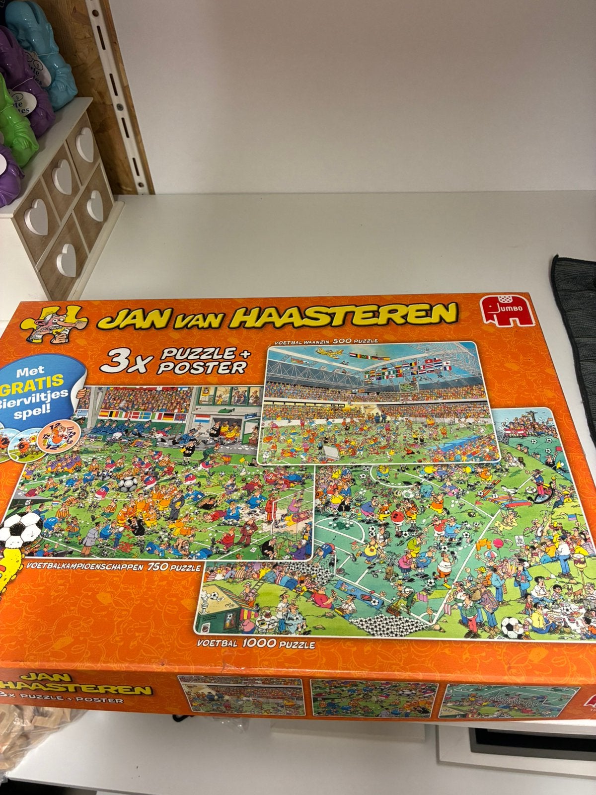 Jumbo 3 Puzzels van Jan van Haasteren voetbal, Ophalen of Verzenden, 500 t/m 1500 stukjes, Zo goed als nieuw