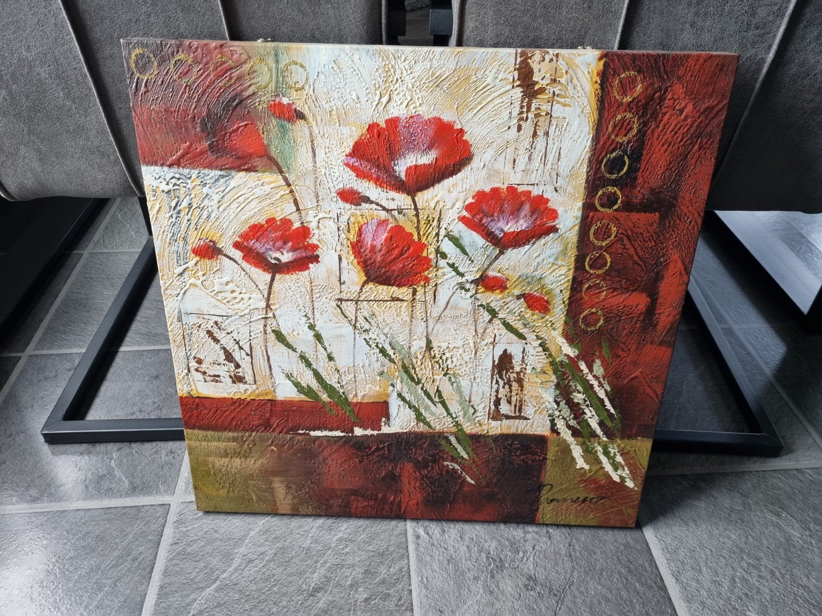 Schilderij 60x60cm met rode bloemen, Ophalen of Verzenden