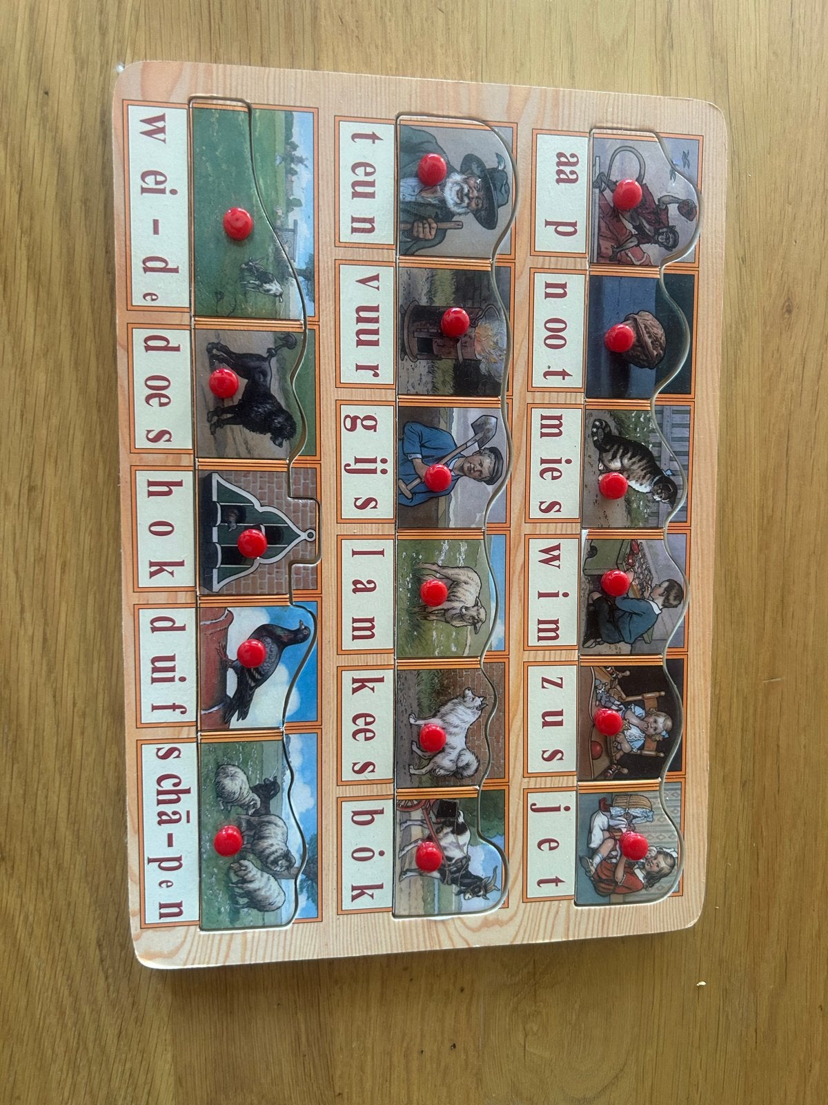 Houten legpuzzel met woorden en afbeeldingen, Ophalen, Gebruikt, Puzzelen