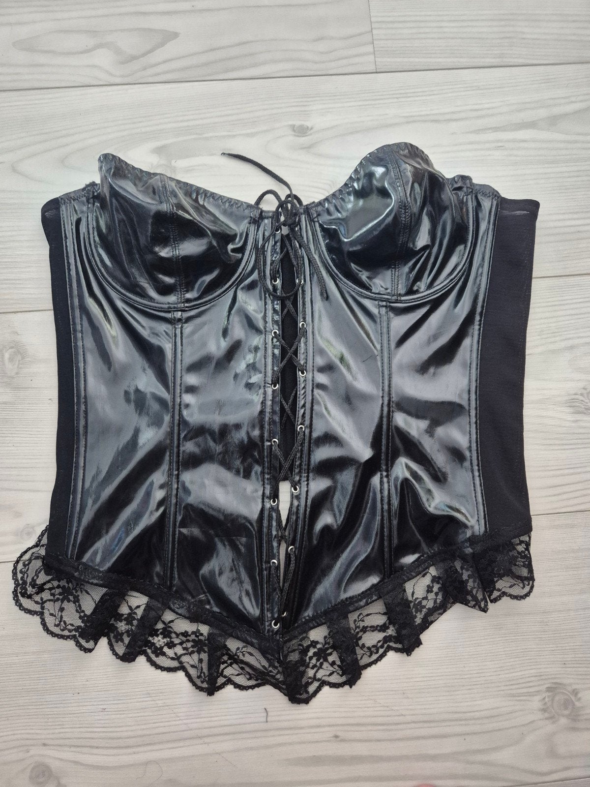 mooi sexy corset lak zwart kant edgy festival, Verzenden, Zwart, Body of Korset