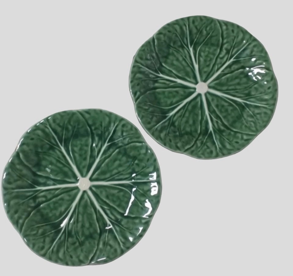 Set 2 faience koolblad borden 19 cm Bordallo Pinheiro, Verzenden, Zo goed als nieuw, Bord(en), Overige stijlen