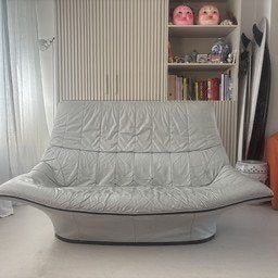 Gerard van den Berg Design Bank - Grijs Leer, Gebruikt, 100 tot 125 cm, Driepersoons, Leer