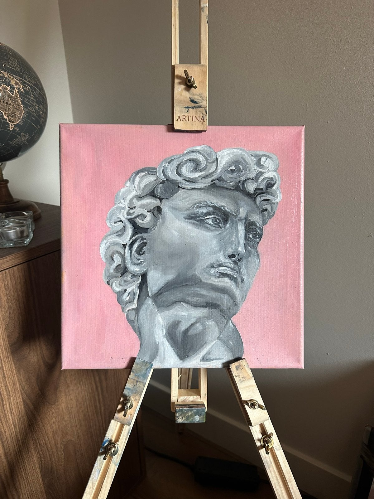 Olieverf schilderij David van Michelangelo, Antiek en Kunst, Doek, Portret of Personen, Ophalen of Verzenden, Handgeschilderd
