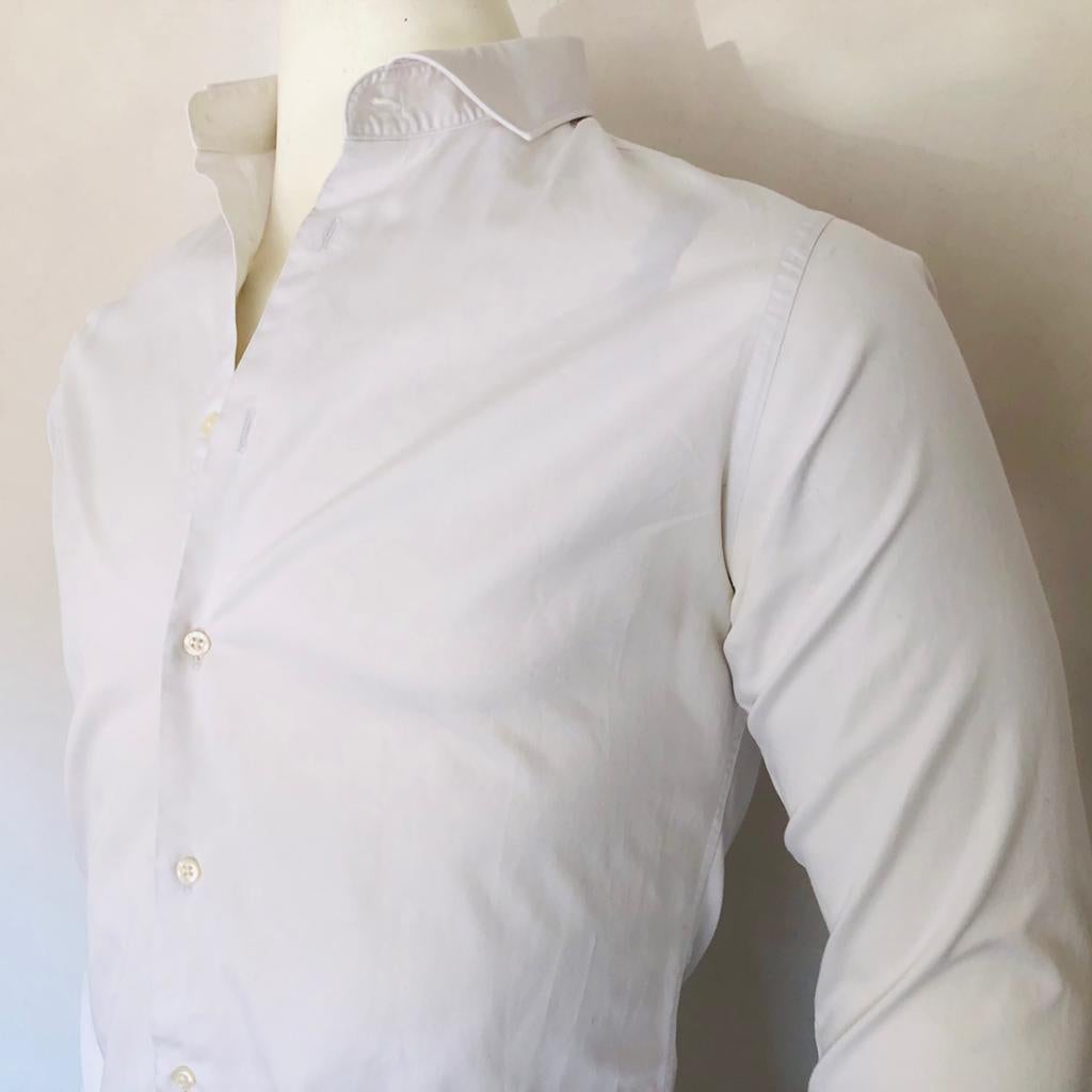 Genti shirt - overhemd - skin fit - white heren, Kleding | Heren, Verzenden, Zo goed als nieuw, Wit, Halswijdte 39/40 (M)