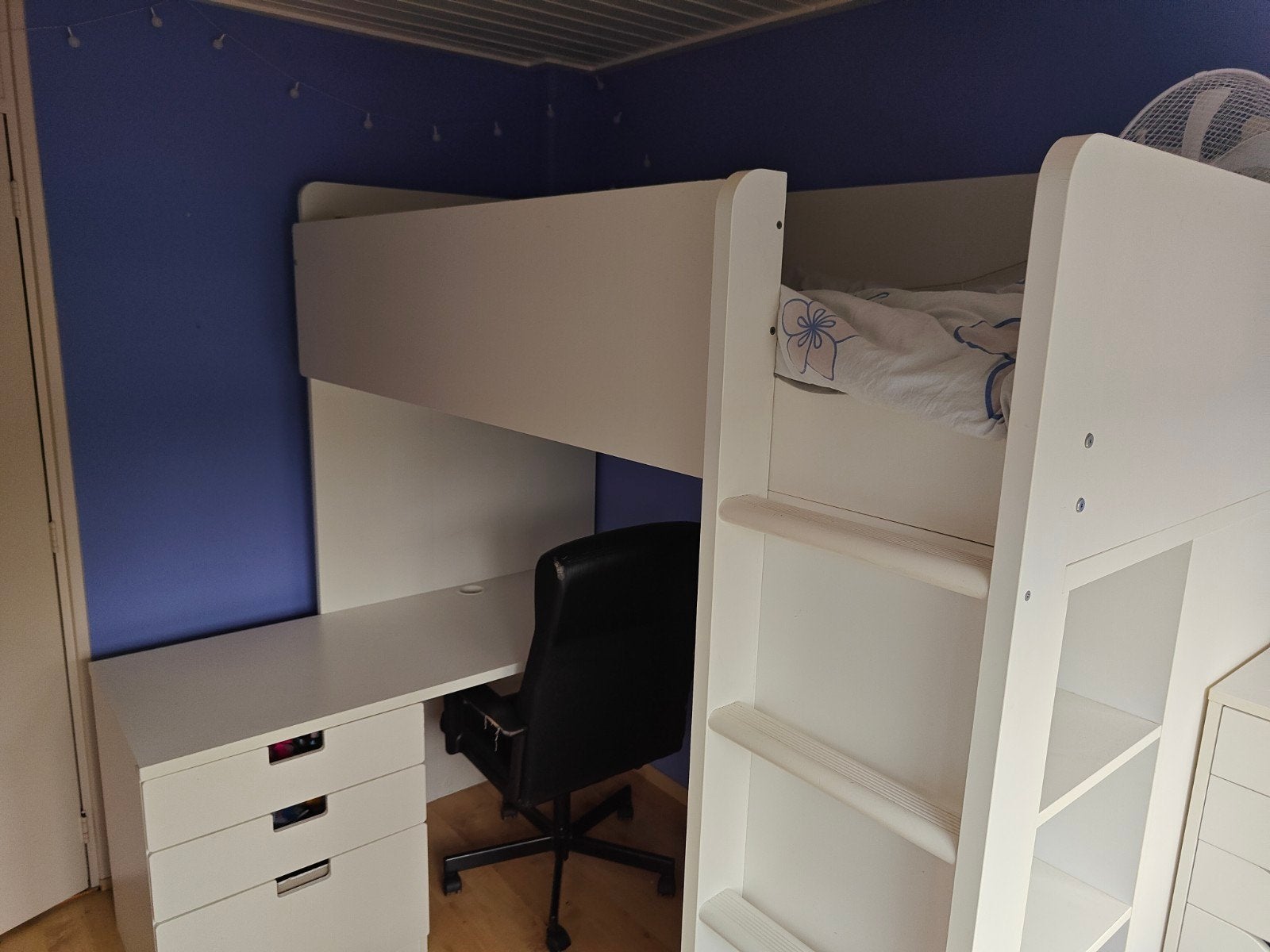 Hoogslaper met bureau en opbergruimte - Wit, Ophalen, Gebruikt, Eenpersoons, 90 cm