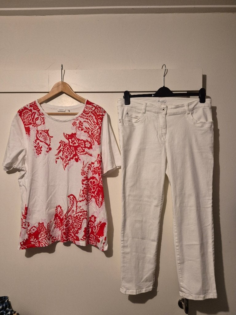 Broek + tshirt gerry weber maat 44 shirt maat 46, Wit, Maat 42/44 (L), Ophalen of Verzenden, Zo goed als nieuw
