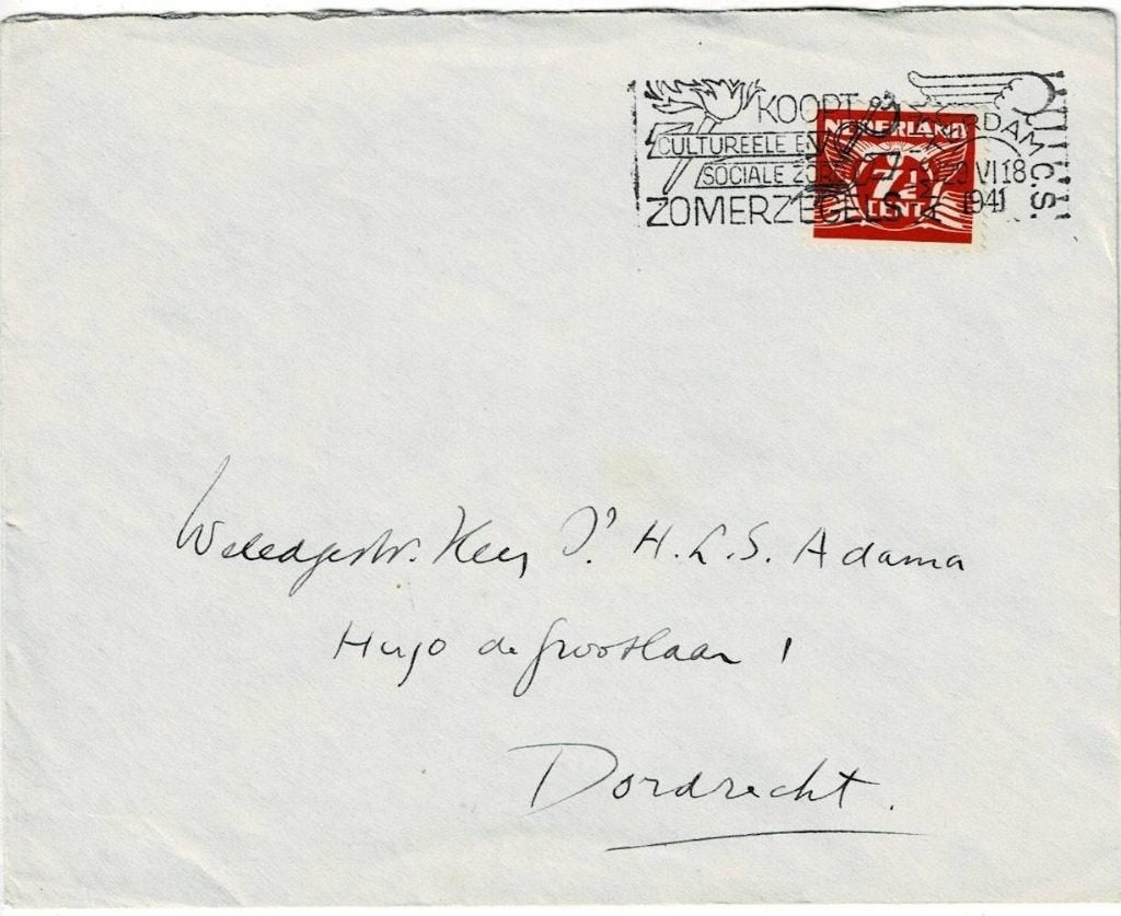 Brief 1941 naar Dordrecht met 7,5 cnt Vliegende duif. (#114), Ophalen of Verzenden, Brief