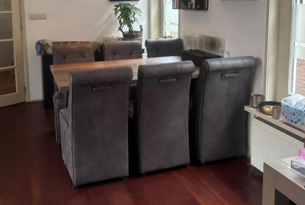Eettafel met 6 comfortabele stoelen, Huis en Inrichting, Ophalen, 100 tot 150 cm, 200 cm of meer, Zo goed als nieuw