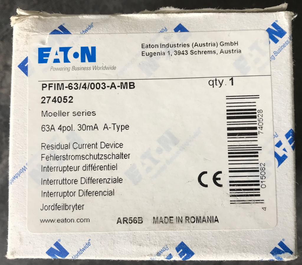 Eaton aardlekschakelaar 4P 63A 30mA PFIM-63/4/003-A-MB, Doe-het-zelf en Verbouw, Elektra en Kabels, Ophalen of Verzenden, Nieuw