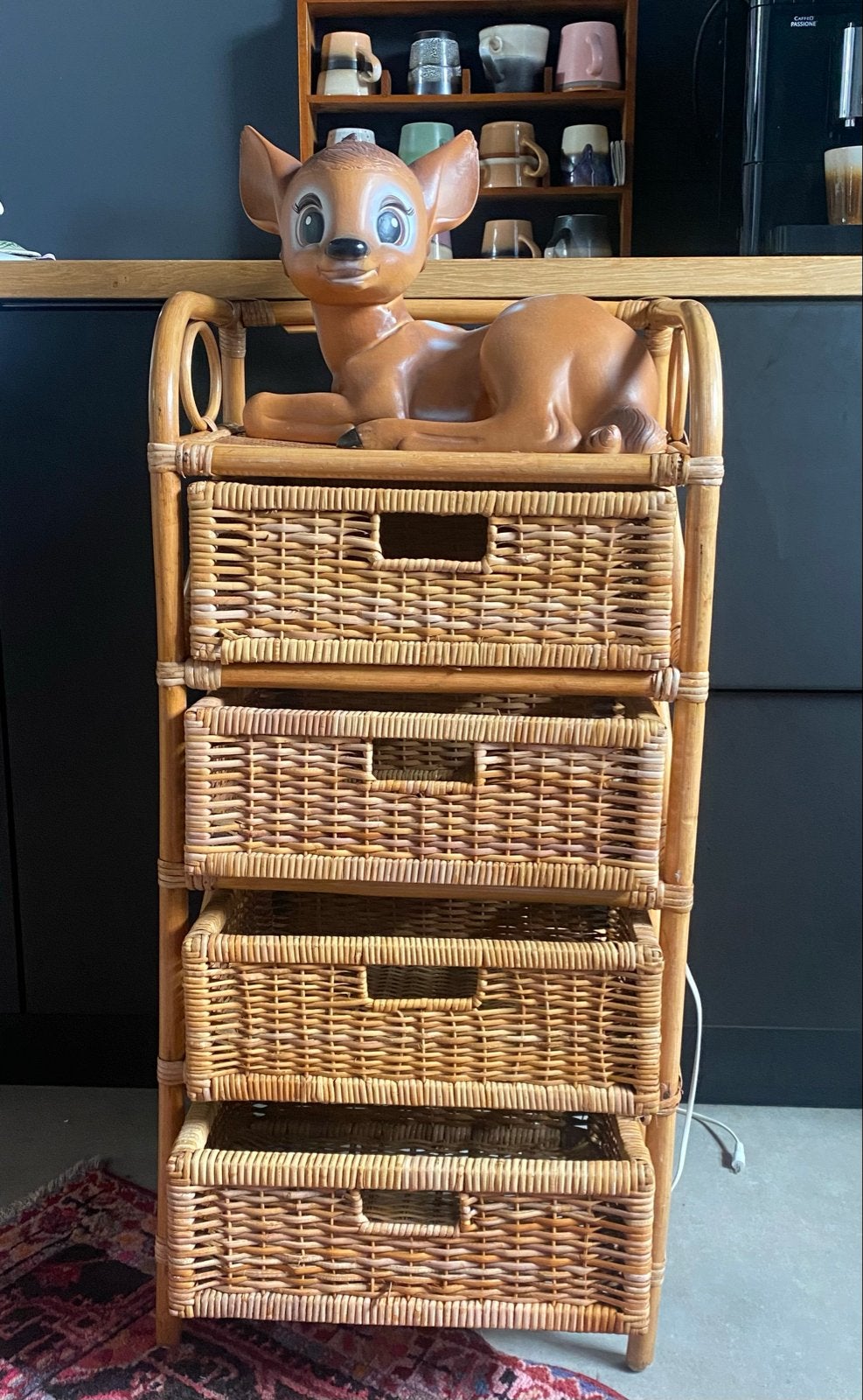 Vintage rotan  kastje met 4 lades - 46x35x95 cm, Huis en Inrichting, Kasten | Ladekasten, Ophalen, Overige materialen, Minder dan 50 cm