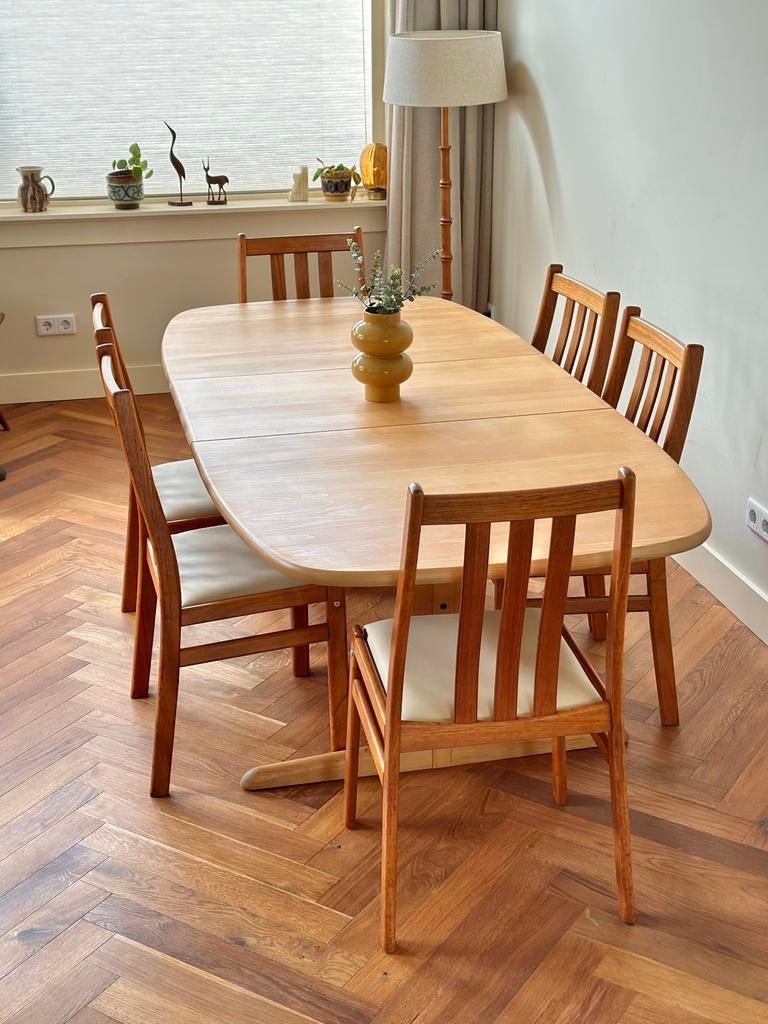 Vintage uitschuifbare tafel hout Deens Skovby jaren 50/60/70, Huis en Inrichting, Tafels | Eettafels, Gebruikt, 50 tot 100 cm