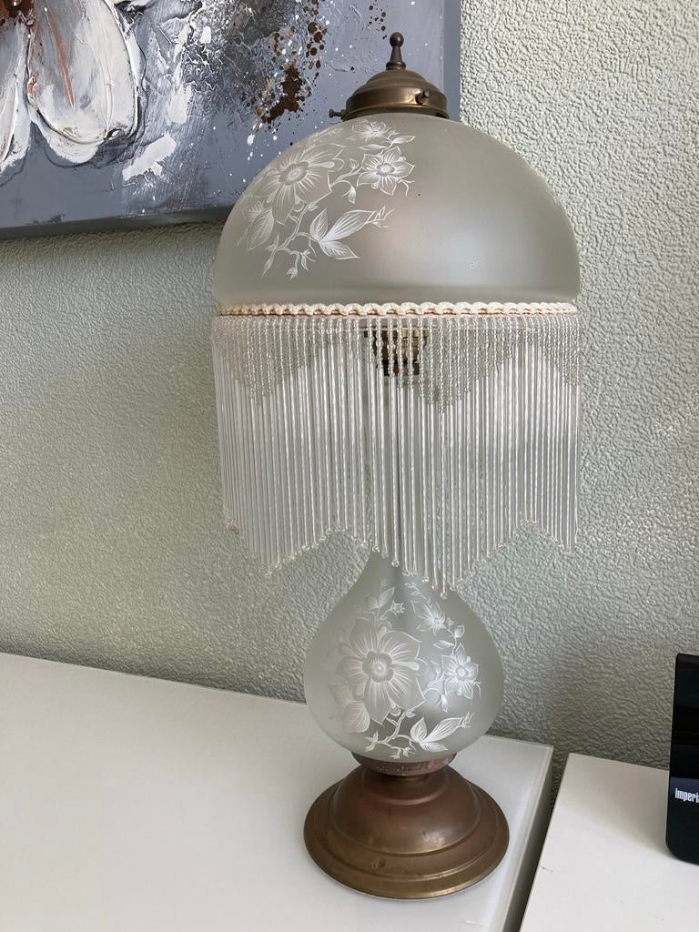 Set van 2 vintage lampen met glazen kralen, 55 cm hoog, Ophalen, Gebruikt, Glas, 50 tot 75 cm