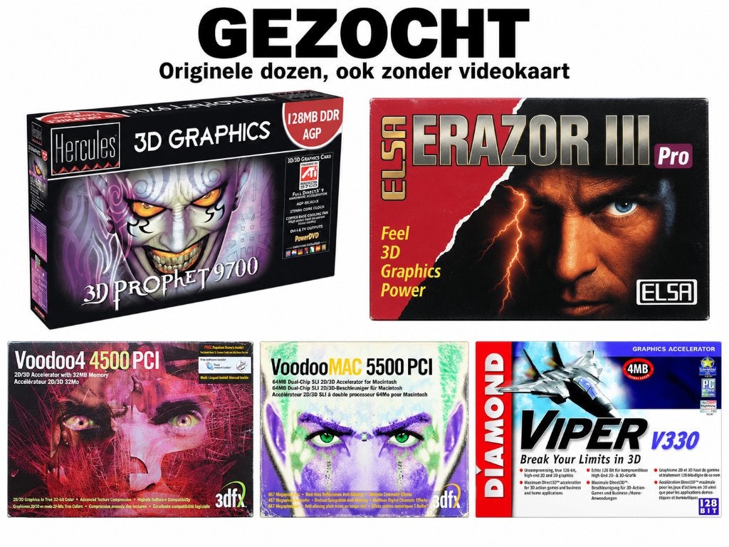 Gezocht: videokaarten met doos / 3dfx ELSA Hercules Diamond, Computers en Software, Ophalen of Verzenden, Overige soorten, Overige typen
