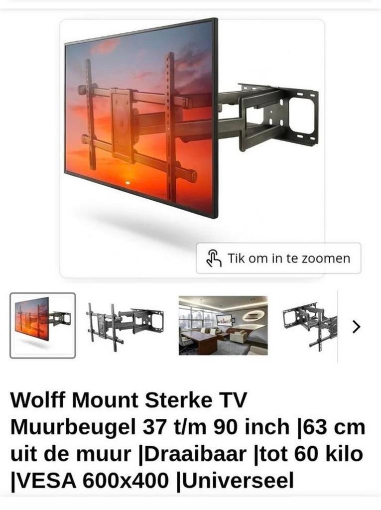Wolff Mount Sterke TV Muurbeugel 37 t/m 90 inch, Verzenden