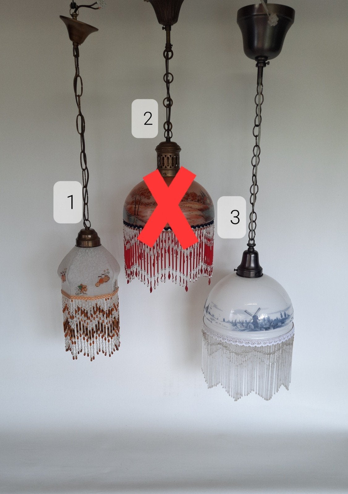 Vintage glas kralen lampen, lees de beschrijving., Huis en Inrichting, Ophalen of Verzenden, Zo goed als nieuw, Glas, E27 (groot)