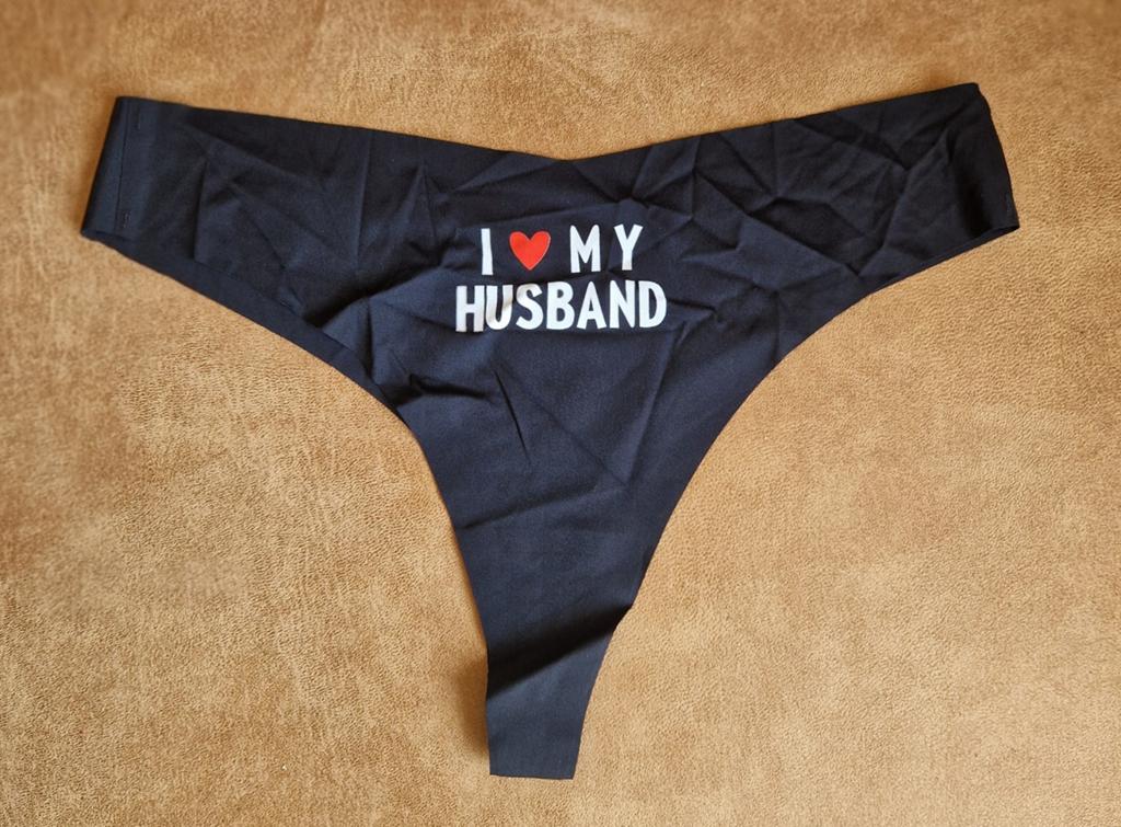 String maat L tekst I love my husband zwart, Verzenden, Zwart, String