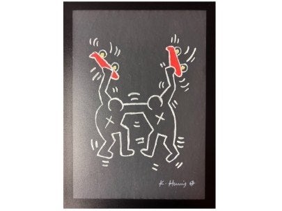 Originele Keith Haring Kunstwerk - Certificaat Aanwezig, Figuren, Papier/karton, Ophalen of Verzenden, Echtheidscertificaat