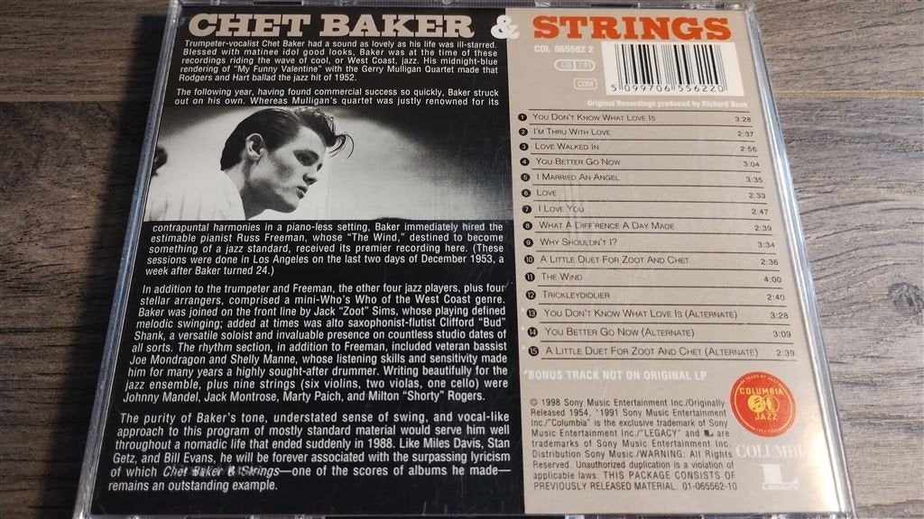 Chet Baker & Strings, Ophalen of Verzenden, Zo goed als nieuw, Jazz