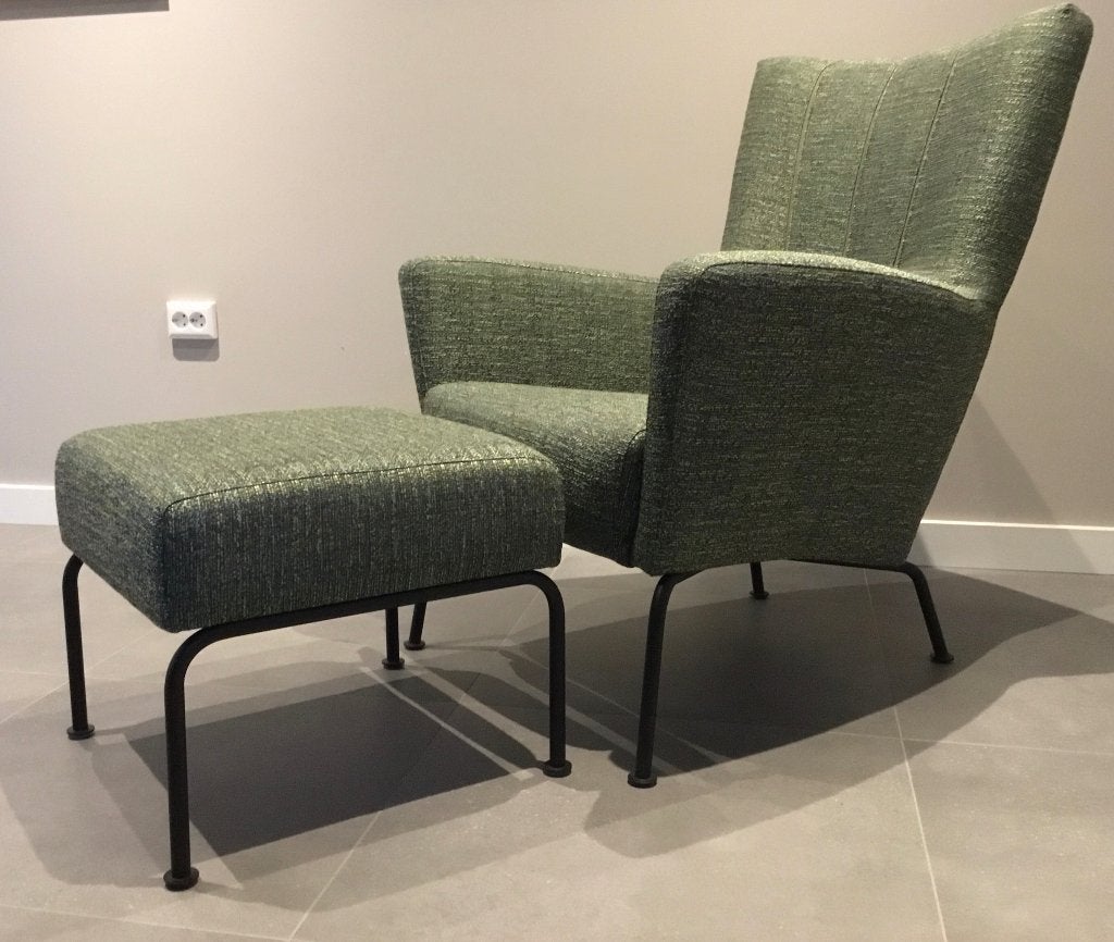 Fauteuil met voetenbank (ophalen Geldrop), Ophalen, Gebruikt, 75 tot 100 cm, Stof