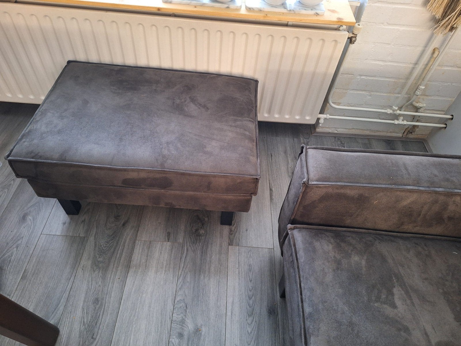 NOUS Living Lexington, 4 persoonszitsbank met hocker - Grijs, Ophalen, Modern, Comfortabel, Gebruikt, 125 cm of meer