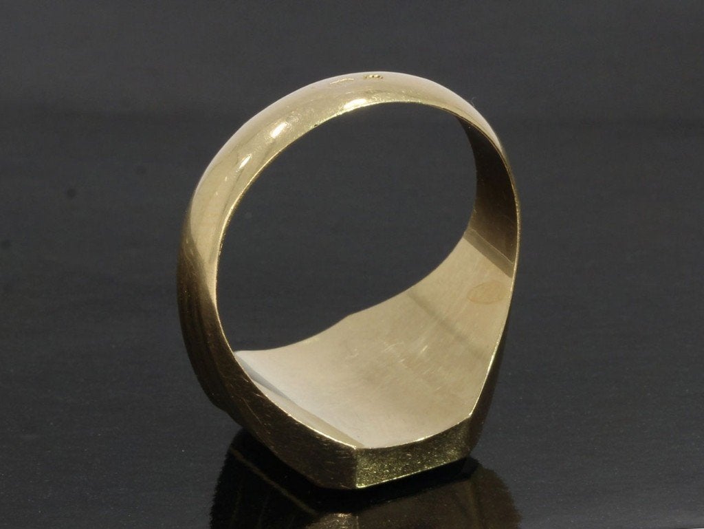 Tijgeroog 14k gouden vintage heren zegel ring fraai uniek, Iinfo@voordeelsieraden.nl, Voordeelsieraden, 19 tot 20, Heer